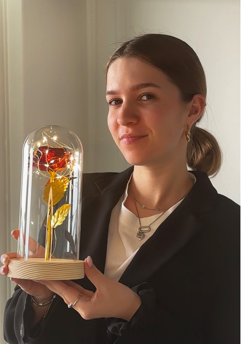 Eeuwige Roos | Gouden Roos in Glazen Stolp met LED-Verlichting