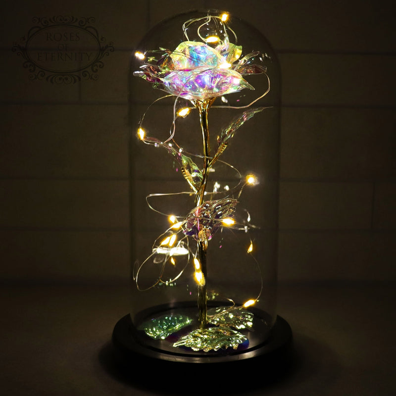 Eeuwige Roos | Gouden Roos in Glazen Stolp met LED-Verlichting