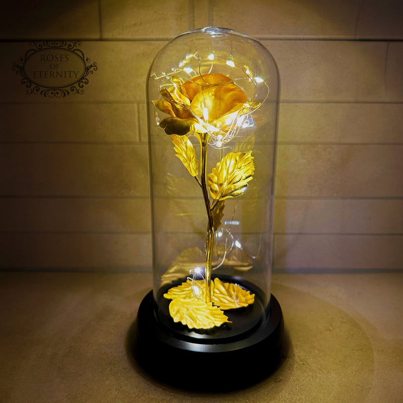 Eeuwige Roos | Gouden Roos in Glazen Stolp met LED-Verlichting