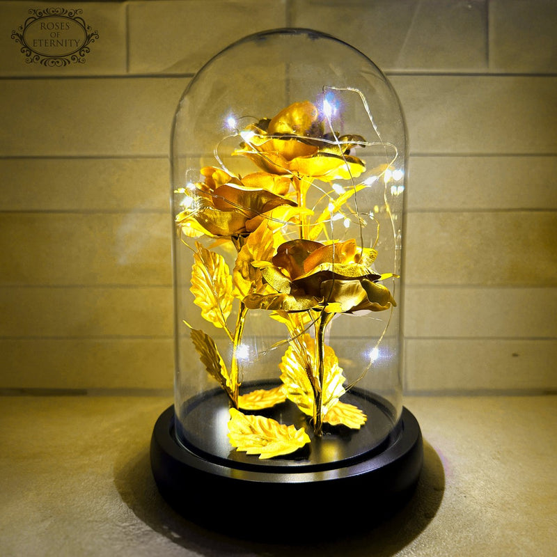 Eeuwige Roos | Gouden Roos in Glazen Stolp met LED-Verlichting