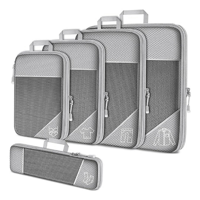 Compressie Reisorganisers | Slimme Inpakoplossing | Ruimtebesparende Bagage Cubes | Perfect Voor Vakanties & Zakenreizen | 5-delige Set | Lichtgewicht & Duurzaam | Maximale Ruimtebesparing | Avontuurlijke Reiskompanen