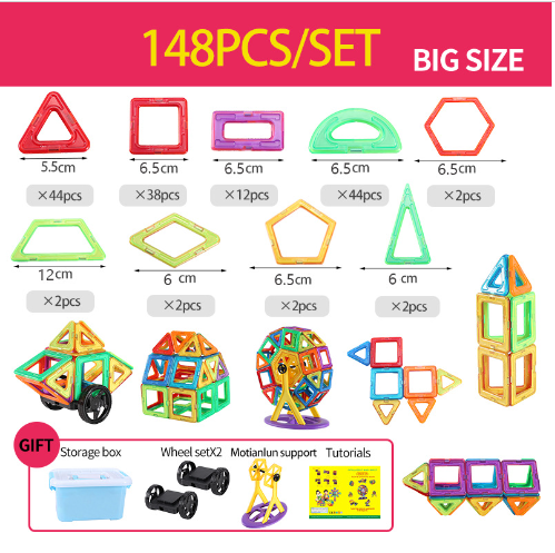 Magnetische Bouwstenen voor Kinderen – Leer Speelgoed met 118/148 Onderdelen