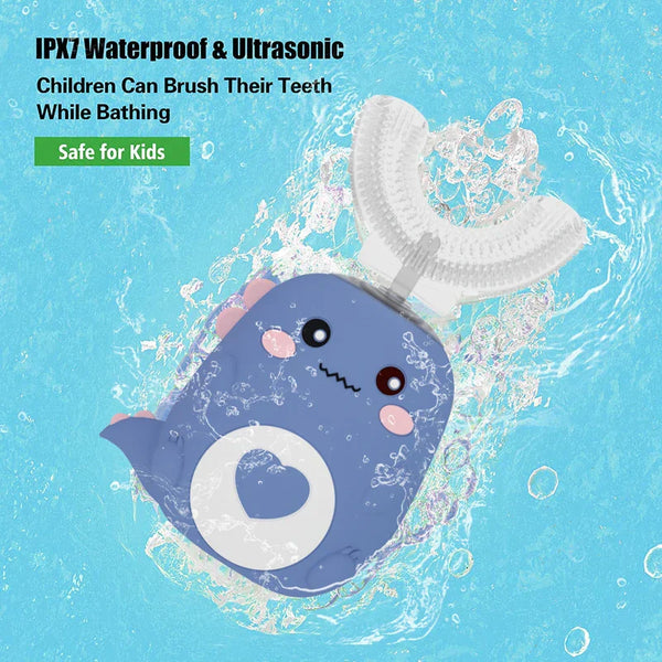 U-vormige Kinder tandenborstel met geluidsreiniging en siliconen opzetstuk