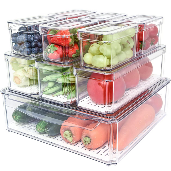 Stapelfähiges Kühlschrank-Organizer-Set mit 10 Behältern - FridgeMaster