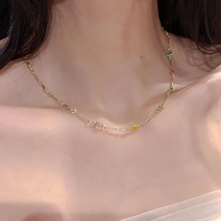 Fijne Gouden/Zilveren Ketting met Kleurrijke Stenen – Ivy