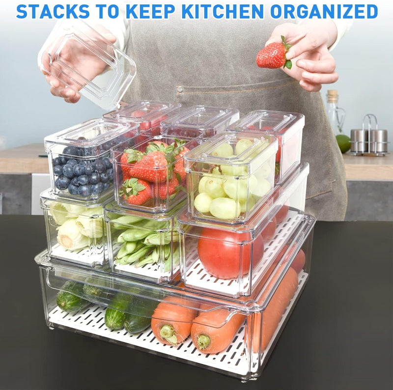 Stapelfähiges Kühlschrank-Organizer-Set mit 10 Behältern - FridgeMaster