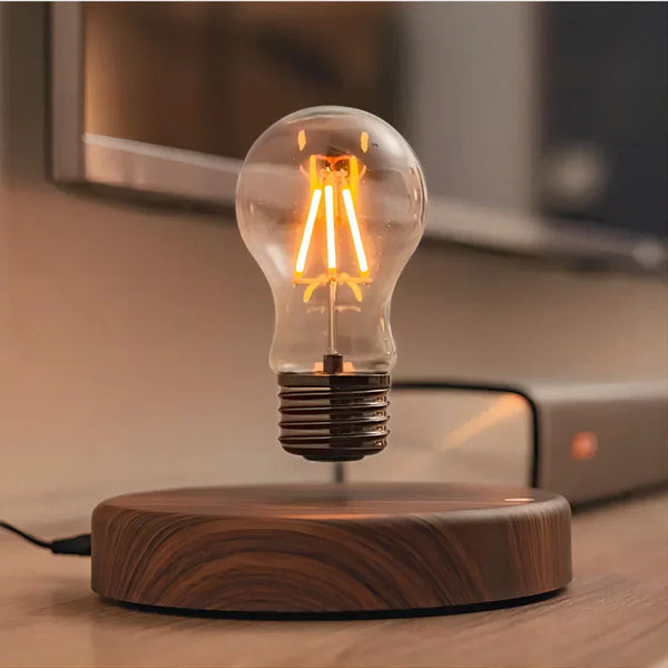 Zwevende Gloeilamp met Walnoot Houten Basis – LevitaLux
