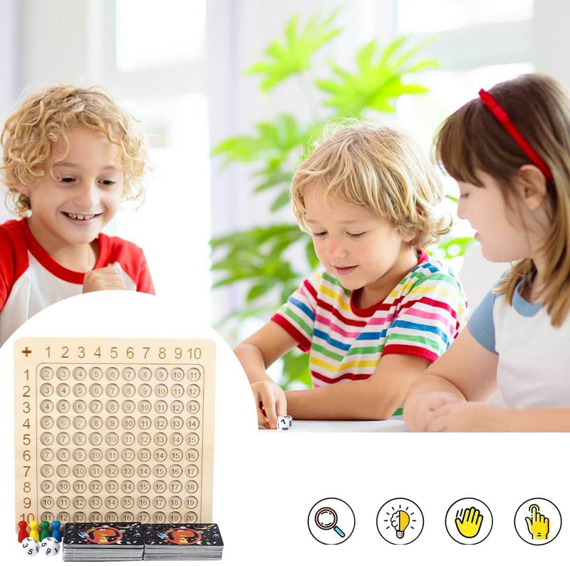 Leer spel Houten bord voor vermenigvuldiging 1–10 met kaarten & dobbelstenen