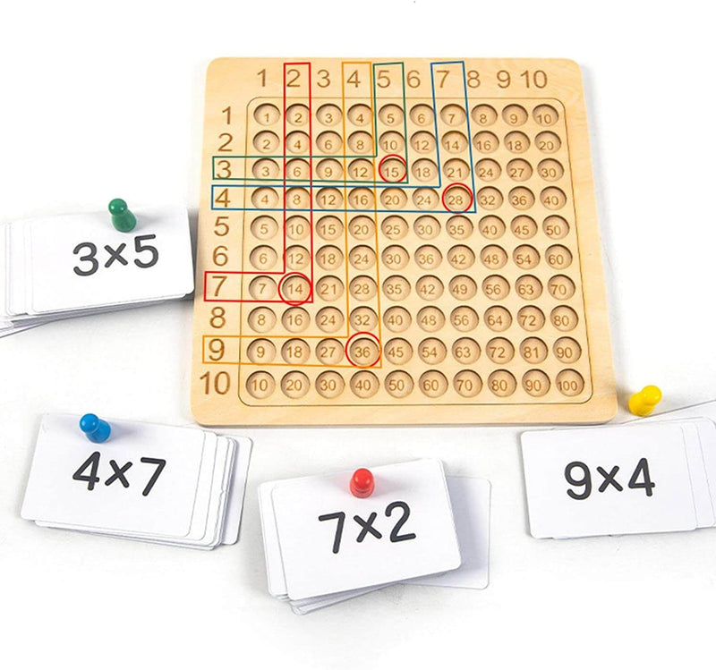 Leer spel Houten bord voor vermenigvuldiging 1–10 met kaarten & dobbelstenen