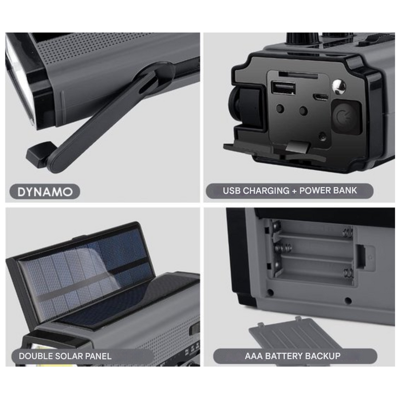 3-in-1 Noodradio's met Dynamo, Zonnepanelen & Powerbank - SafeWave