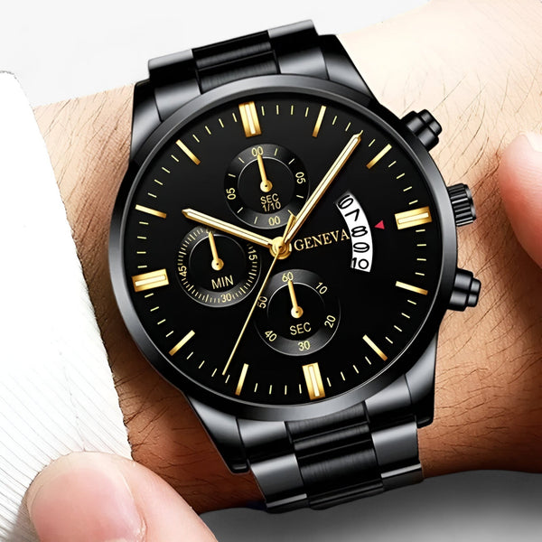 Luxe Zwarte Kwarts Horloge voor Heren - Caspian