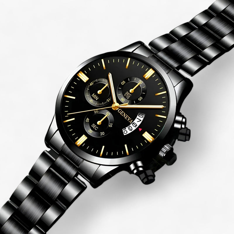 Luxe Zwarte Kwarts Horloge voor Heren - Caspian