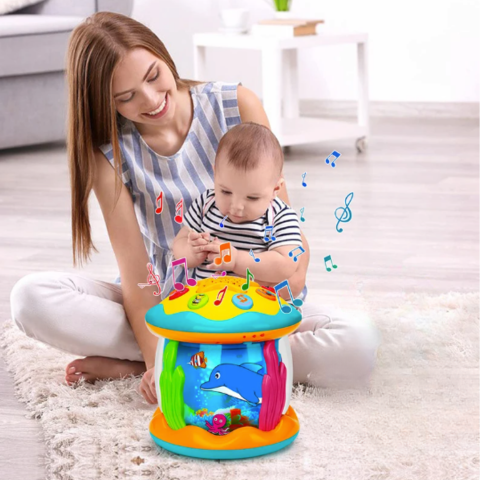 Lichtspel-drum voor baby's – Muziek & projectie voor sensorisch leren