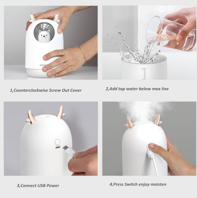 Ultrasone luchtbevochtiger met LED-nachtlampje voor de kinderkamer – LuchtBär Mini