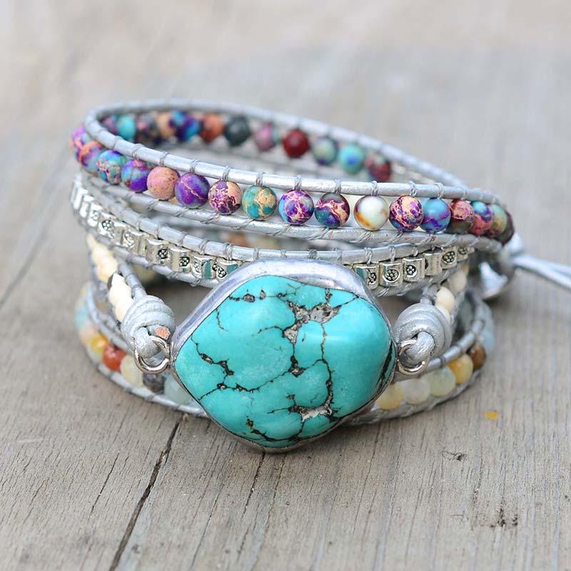 Turquoise Genezing en Bescherming Wikkelarmband - Selina