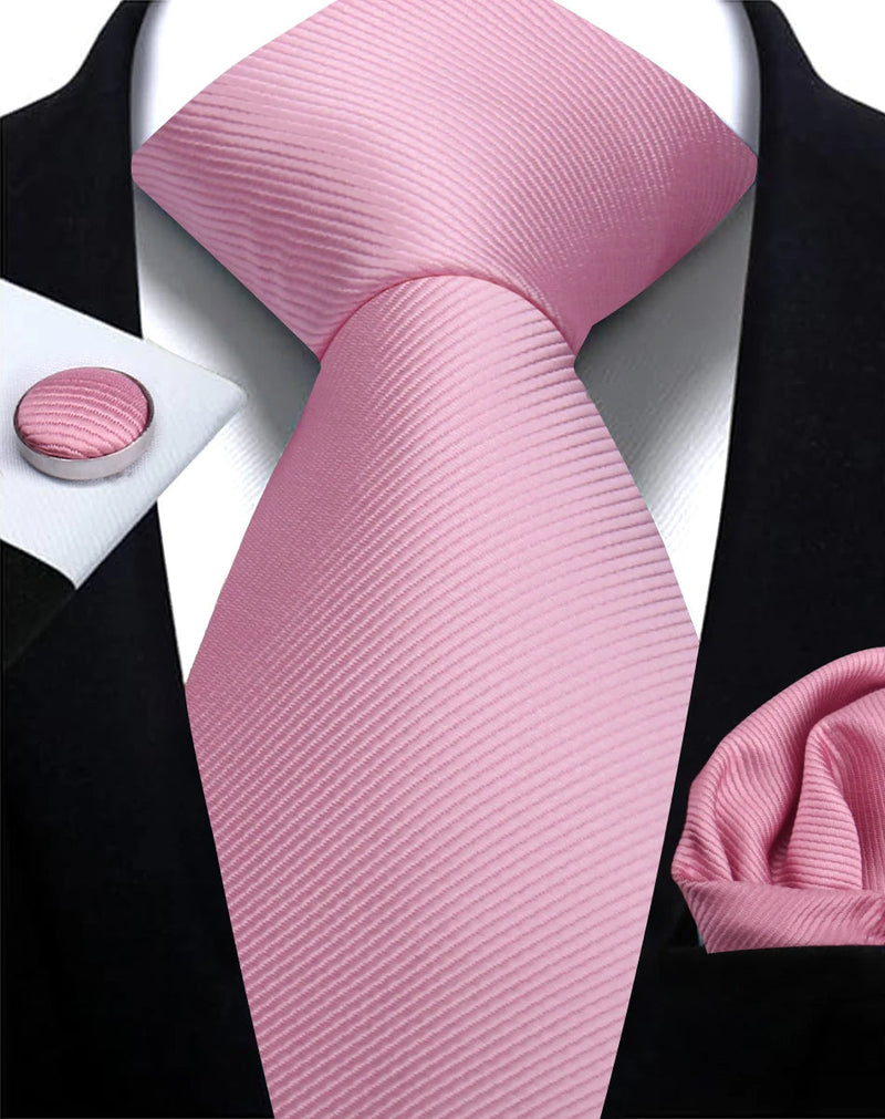 Classic Solid Color Tie Set – Elegante Mannenstrik met Manchetknopen voor Bruiloften en Zakelijke Gelegenheden