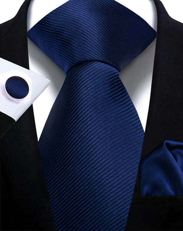 Classic Solid Color Tie Set – Elegante Mannenstrik met Manchetknopen voor Bruiloften en Zakelijke Gelegenheden
