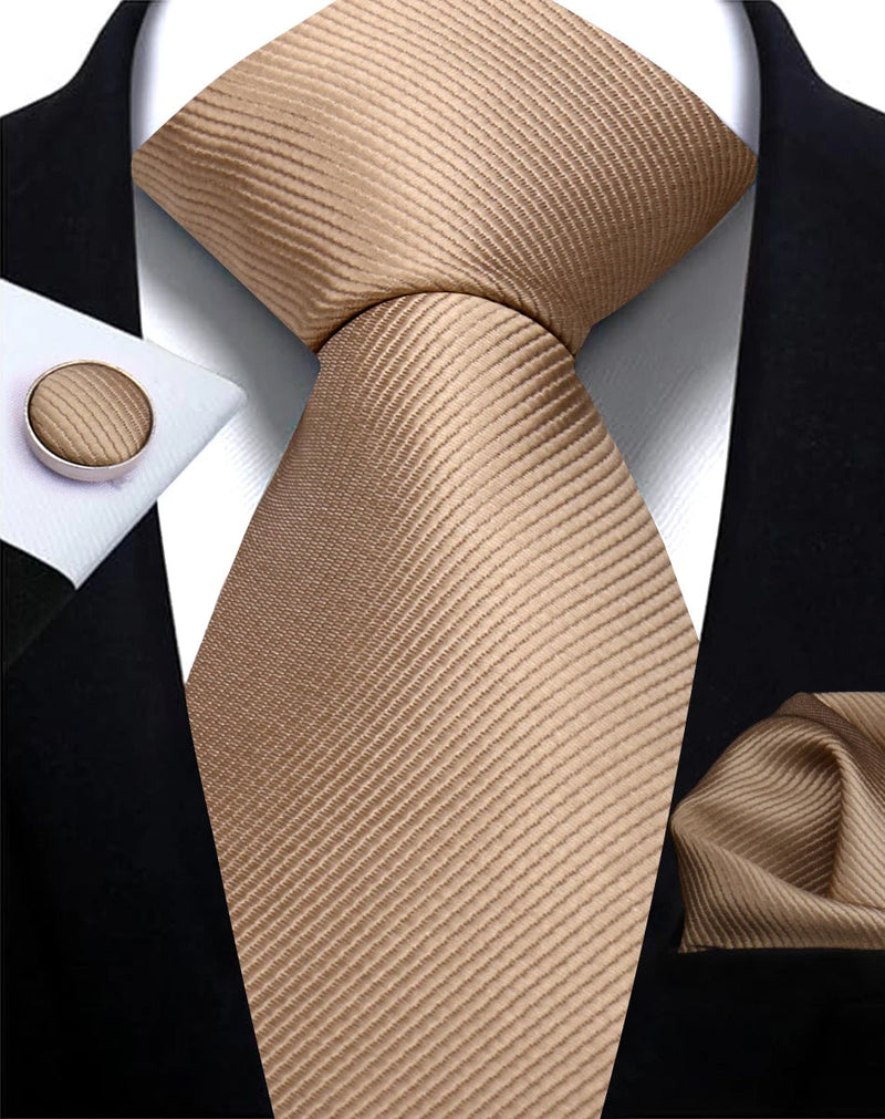 Classic Solid Color Tie Set – Elegante Mannenstrik met Manchetknopen voor Bruiloften en Zakelijke Gelegenheden