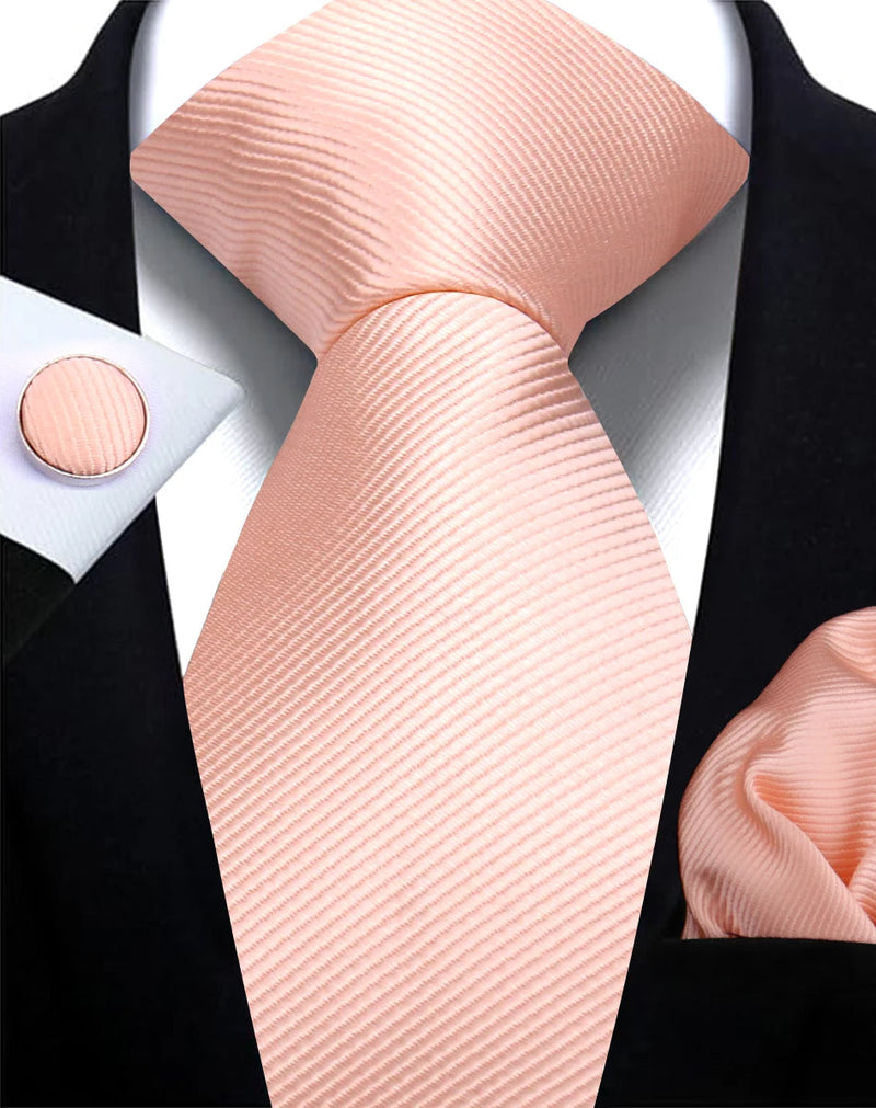 Classic Solid Color Tie Set – Elegante Mannenstrik met Manchetknopen voor Bruiloften en Zakelijke Gelegenheden