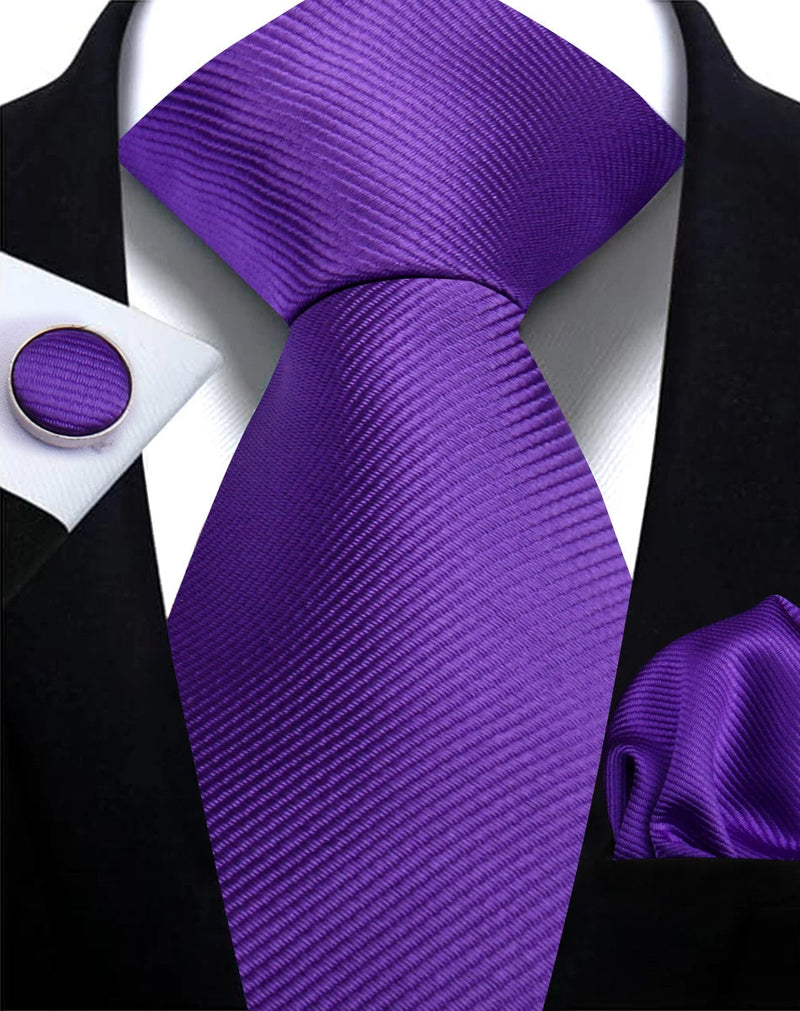 Classic Solid Color Tie Set – Elegante Mannenstrik met Manchetknopen voor Bruiloften en Zakelijke Gelegenheden