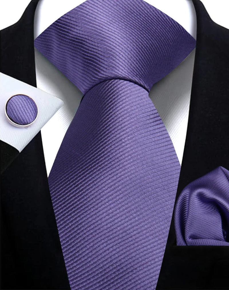 Classic Solid Color Tie Set – Elegante Mannenstrik met Manchetknopen voor Bruiloften en Zakelijke Gelegenheden