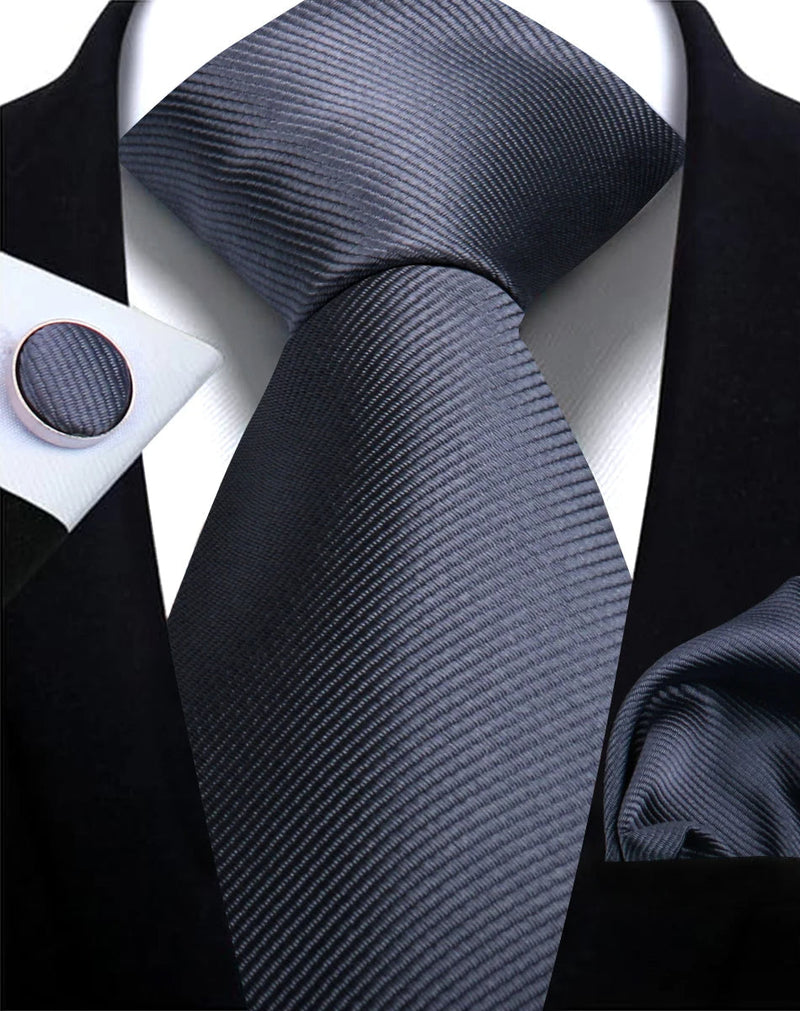 Classic Solid Color Tie Set – Elegante Mannenstrik met Manchetknopen voor Bruiloften en Zakelijke Gelegenheden