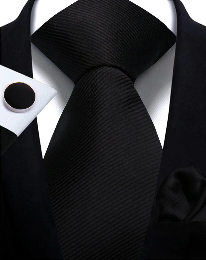 Classic Solid Color Tie Set – Elegante Mannenstrik met Manchetknopen voor Bruiloften en Zakelijke Gelegenheden
