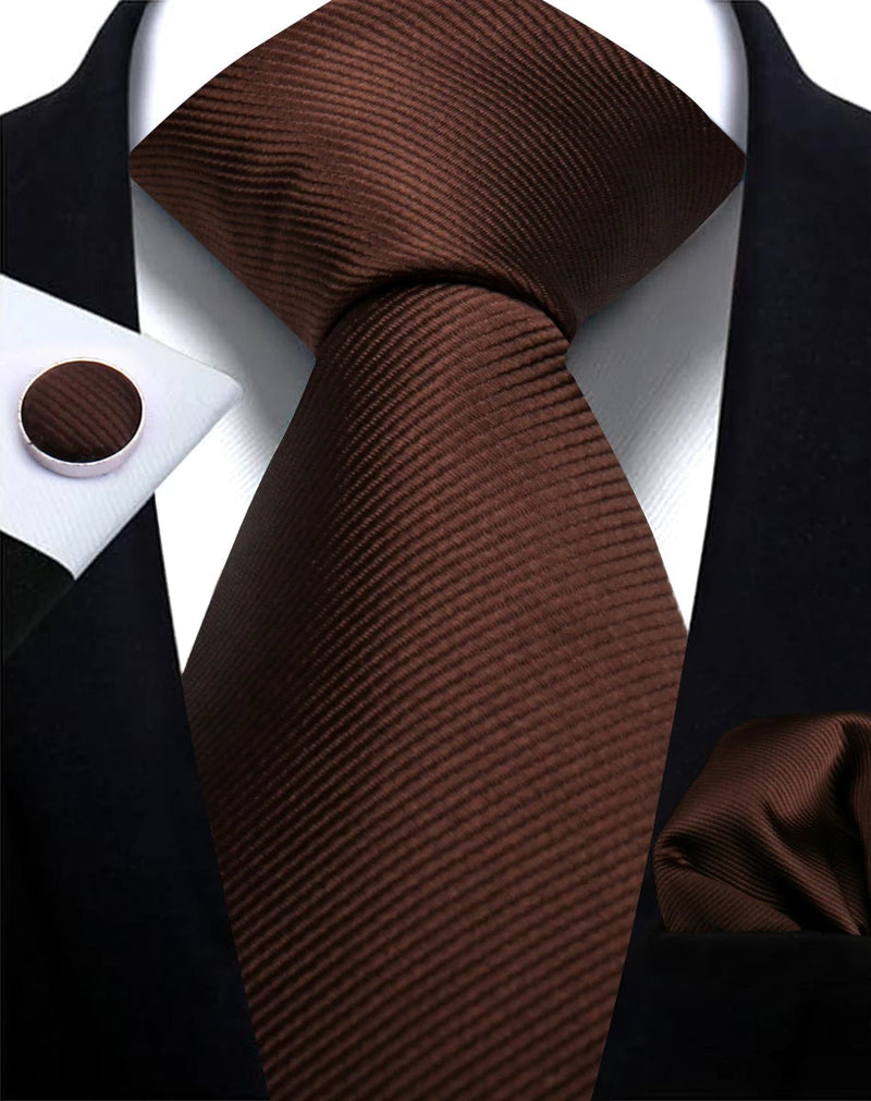 Classic Solid Color Tie Set – Elegante Mannenstrik met Manchetknopen voor Bruiloften en Zakelijke Gelegenheden