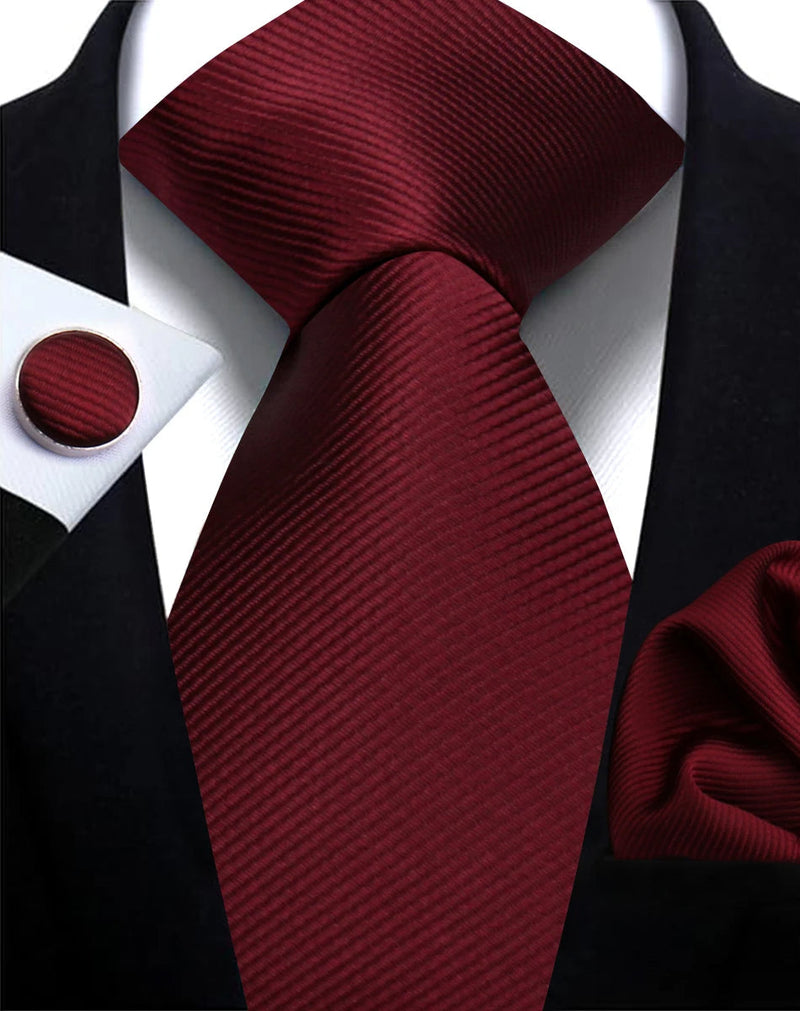 Classic Solid Color Tie Set – Elegante Mannenstrik met Manchetknopen voor Bruiloften en Zakelijke Gelegenheden