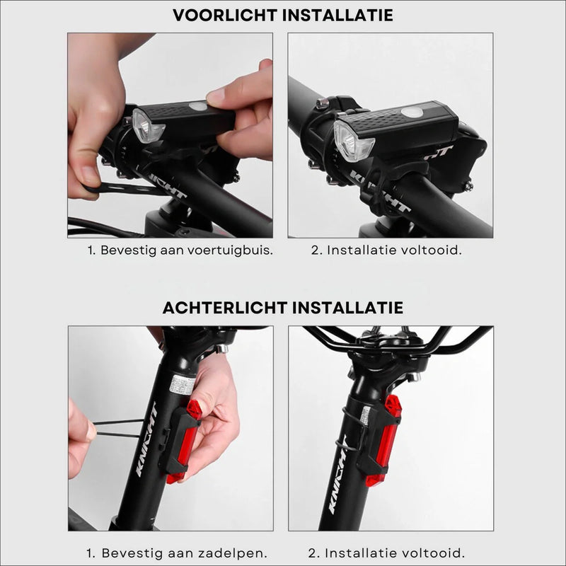 VoltBeam USB Fietslicht Set – Veiligheid en Gemak met Oplaadbare Batterijen