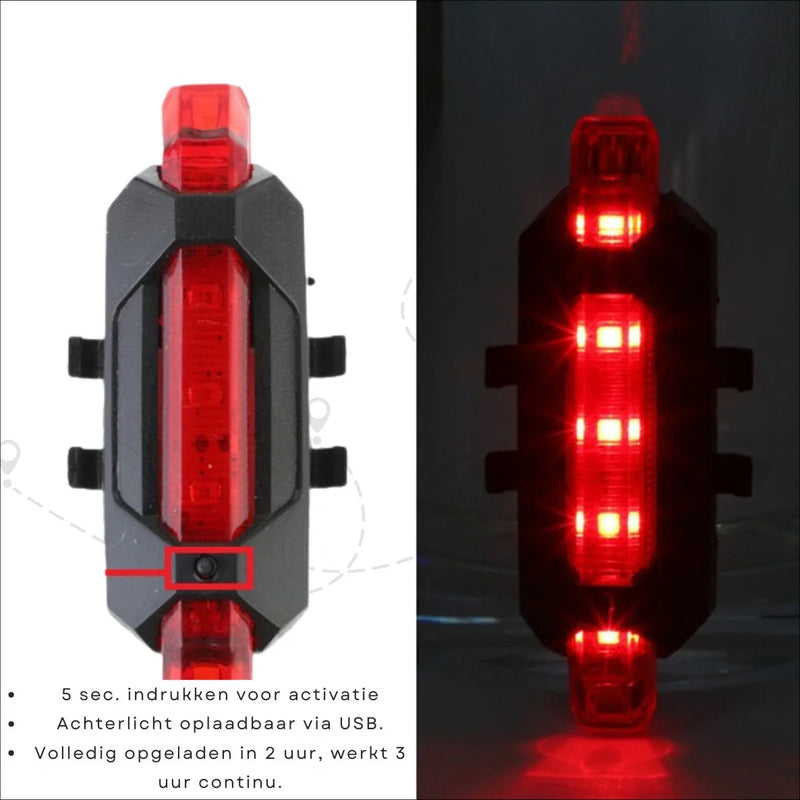 VoltBeam USB Fietslicht Set – Veiligheid en Gemak met Oplaadbare Batterijen