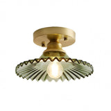 Geribbelde Glazen Plafondlamp – Vintage Bloemige Semi-Flush Mount Lamp
