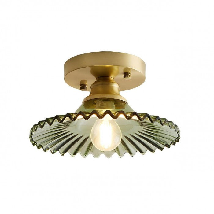 Geribbelde Glazen Plafondlamp – Vintage Bloemige Semi-Flush Mount Lamp
