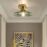 Geribbelde Glazen Plafondlamp – Vintage Bloemige Semi-Flush Mount Lamp