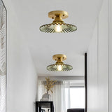 Geribbelde Glazen Plafondlamp – Vintage Bloemige Semi-Flush Mount Lamp