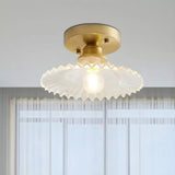 Geribbelde Glazen Plafondlamp – Vintage Bloemige Semi-Flush Mount Lamp