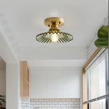 Geribbelde Glazen Plafondlamp – Vintage Bloemige Semi-Flush Mount Lamp