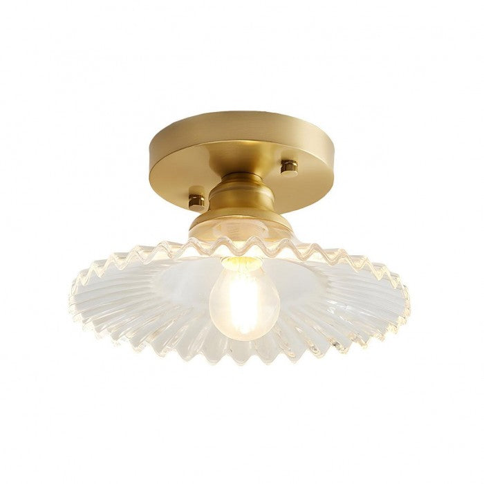 Geribbelde Glazen Plafondlamp – Vintage Bloemige Semi-Flush Mount Lamp