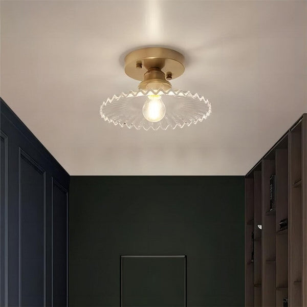 Geribbelde Glazen Bloem Plafondlamp – Vintage Elegantie met een Bloemige Touch